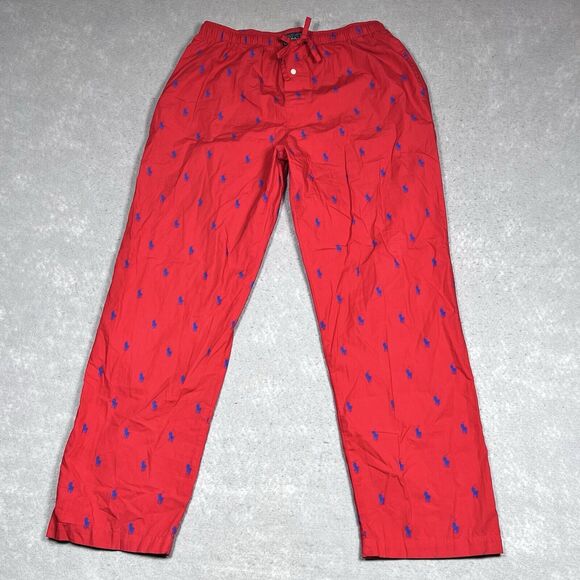 Polo Ralph Lauren Sleepwear Pants Mens Medium Red Pockets All Over Print - Picture 1 of 10